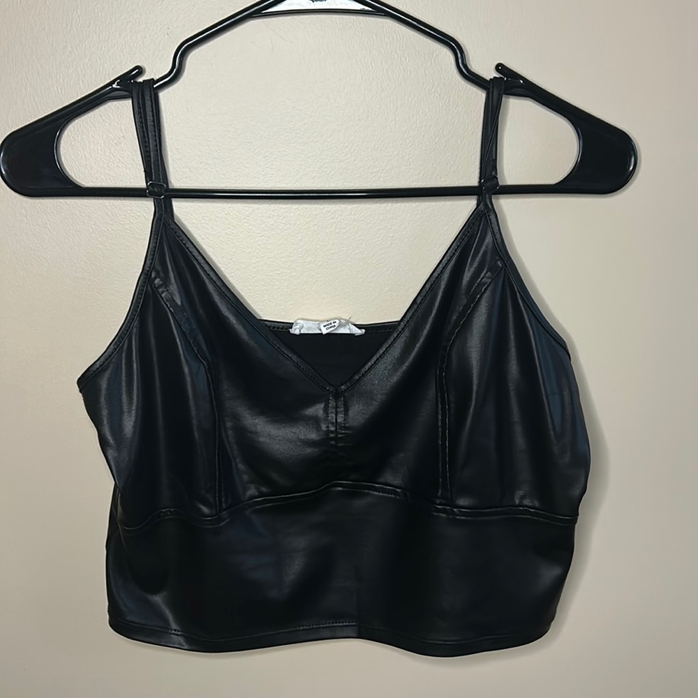Faux Leather Stretchy Crop Top